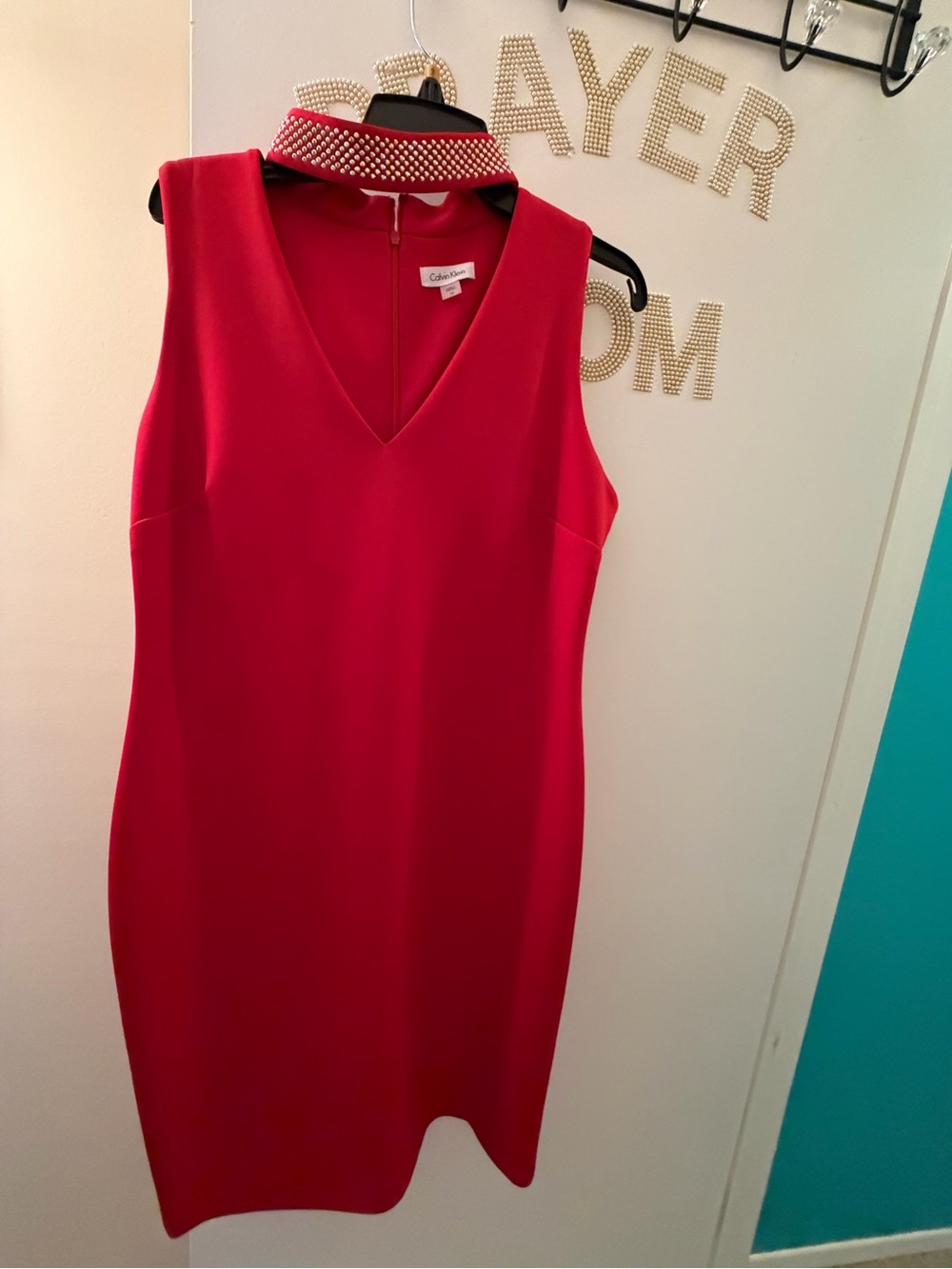 Calvin Klein Red Sleeveless V-Neck Sheath Dress